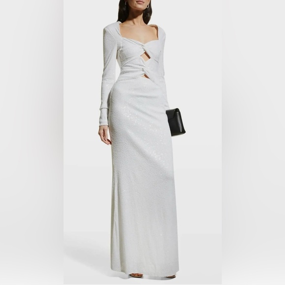 One33 Social Coley Sequined WhiteMaxi Dress Floor Length Gown